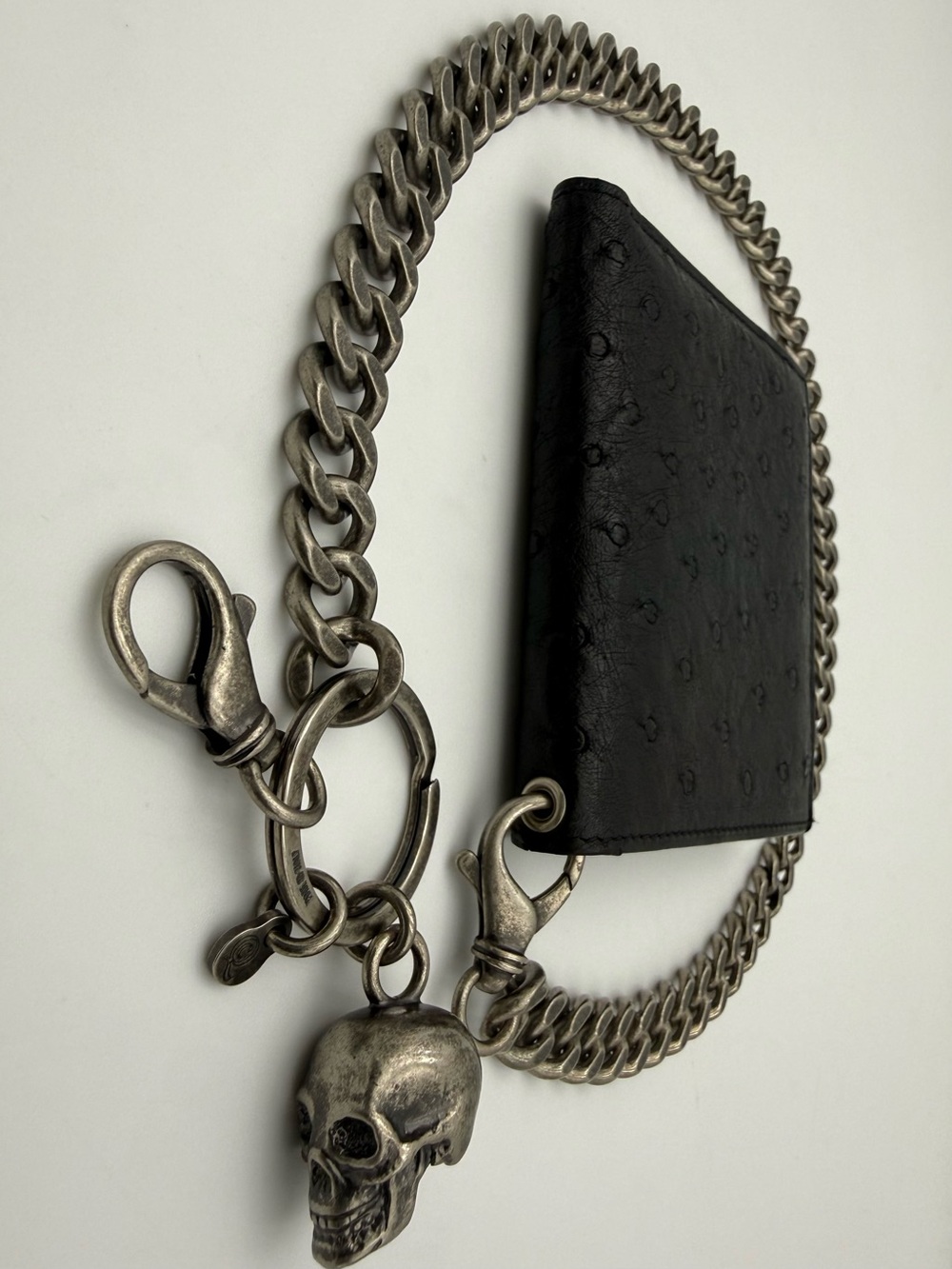 💀McQUEEN X MORABITO COUSU MAIN 1905 PARIS • Black Exotic OSTRICH Wallet w/ Chain